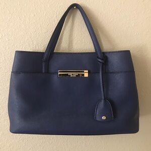kate spade navy leather tote with gold-tone accent
